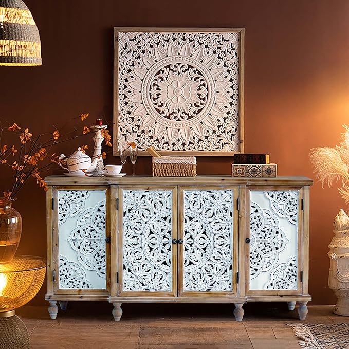 LKTART 63" Vintage Sideboard Buffet Storage Cabinets, French Country Sideboard by LKTART