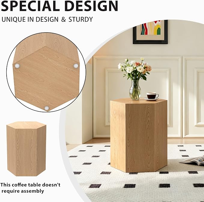 H 18.9in Hexagonal Natural Wood Side Table, Farmhouse Coffee Table - Image 7