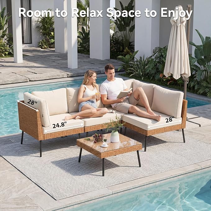 Aoxun 5-Piece Patio Furniture Set, Wicker Outdoor Furniture - Image 4