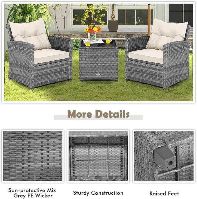 Tangkula 3 Pieces Patio Furniture Set, PE Rattan Wicker 3 Pcs Outdoor Sofa Set - Image 7