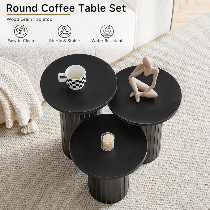 Round Nesting Coffee Table Set of 3 Mid Century Modern Wood Round Coffee Tables - Image 3