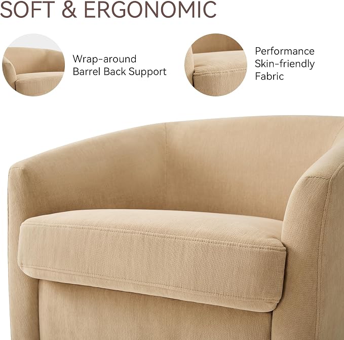 Swivel Barrel Accent Chairs Set of 2, Round Chenille Fabric Living Room Arm - Image 3