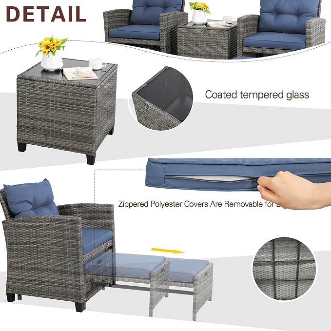 Vongrasig 5 Piece Patio Furniture Set, Small Balcony Furniture, PE Wicker - Image 4