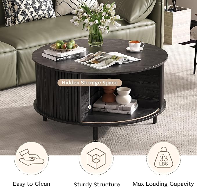 SULIVES Black Round Coffee Table - Image 3