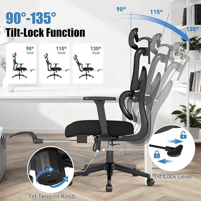 Ergonomic Office Chair with Footrest – Adjustable Lumbar Support, 3D Armrests & - Image 7