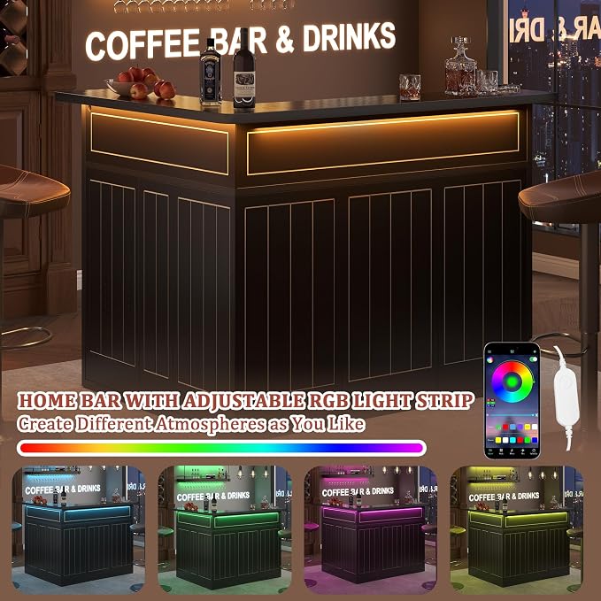L-Shaped Home Bar Unit with Power Outlet, 4-Tier Corner Liquor Bar Cabinet with - Image 3