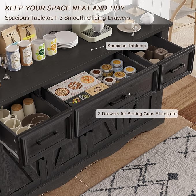 56" Large Wooden Buffet Cabinet - Image 7