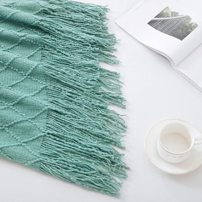 BOURINA Dark Cyan Throw Blanket 50x60 Inches Throw Textured Solid Soft Sofa - Image 3