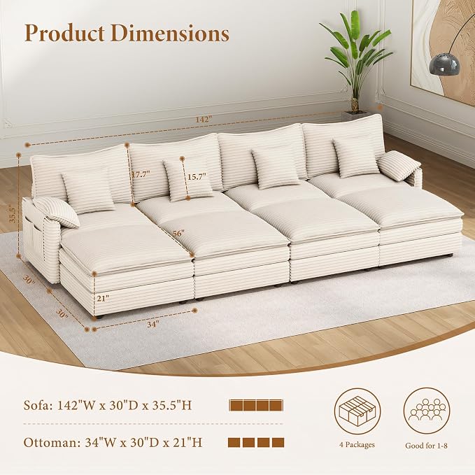 Vesgantti 142" Oversized Sectional Sofa Bed, 8-Seater Modular Sleeper Cloud - Image 2