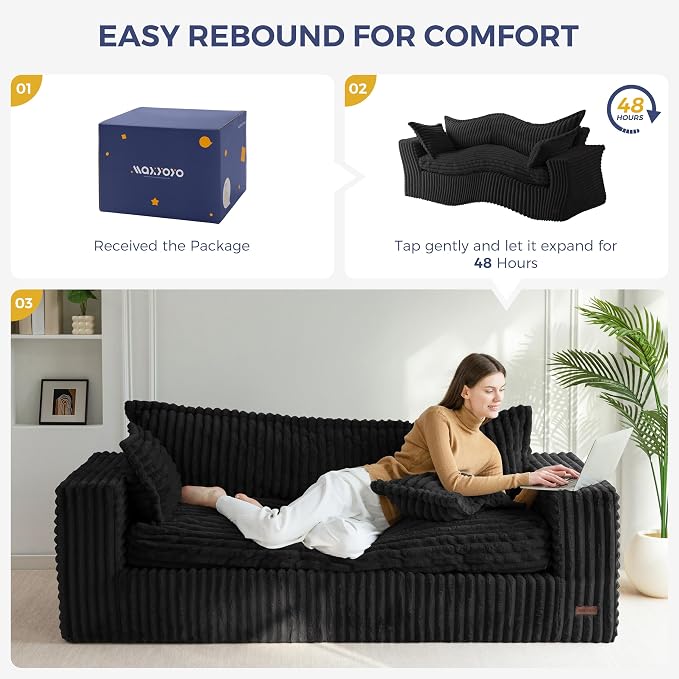 MAXYOYO 76" Bean Bag Sofa Couch, Loveseat Boneless Couch in a Box, Upholstered - Image 8