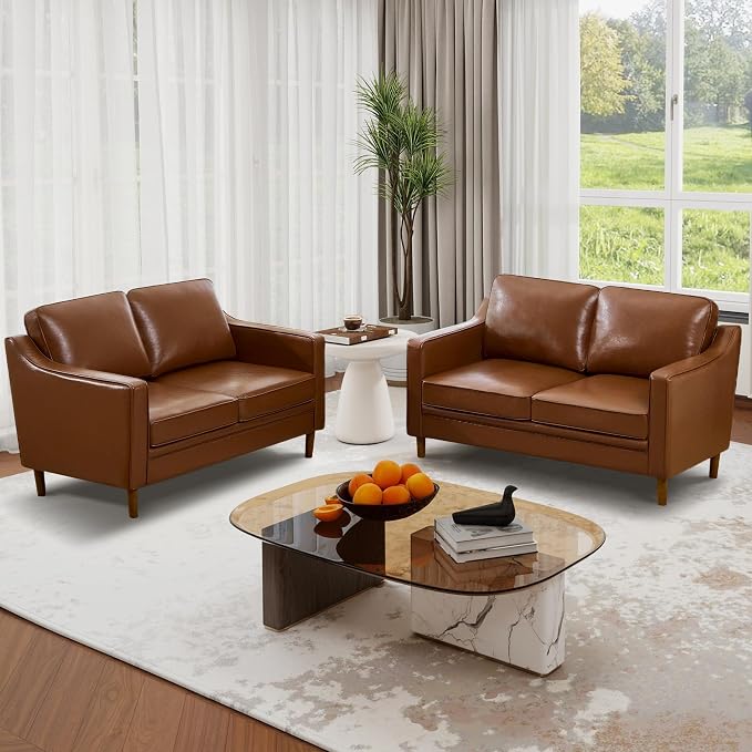 Kingfun 56" Faux Leather Sofa, Loveseat Couch, Mid Century Modern Love Seat - Image 4