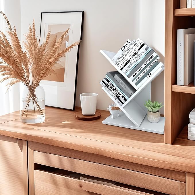 Godferyxin Tree Bookshelf, 3-Tier Small Bookcase - Image 6