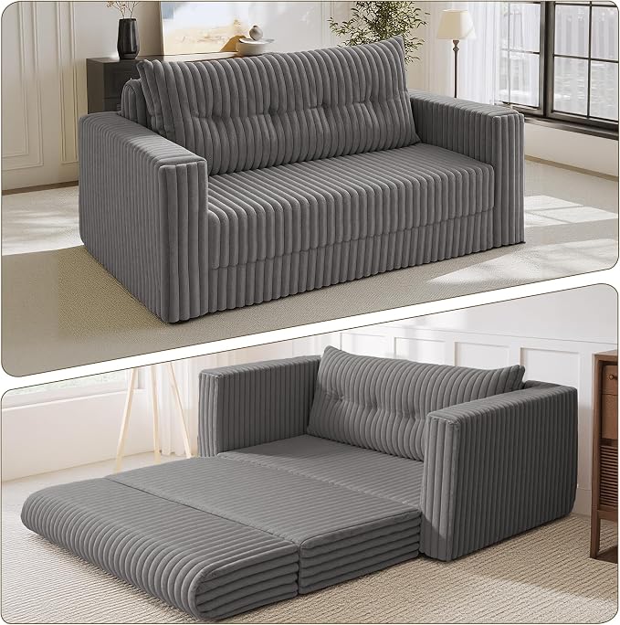 HABUTWAY 49.8" Loveseat Boneless Couch, 4-in-1 Convertible Sofa Bed, Plush Fur - Image 5