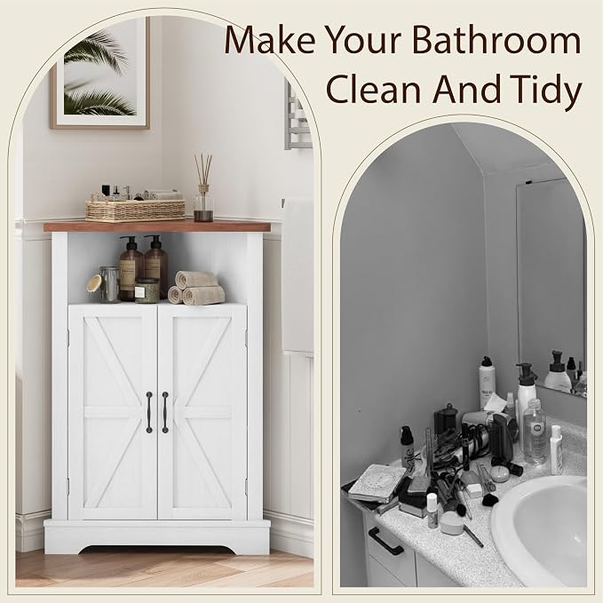 Smuxee Bathroom Corner Storage Cabinet, Farmhouse Floor Corner Cabinet - Image 7