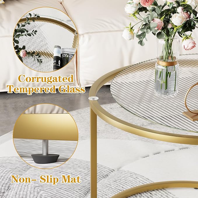 aboxoo Nesting Coffee Table Set of 2, Small Round Glass Nesting Tables - Image 8