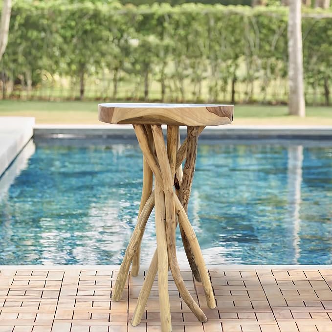 Greenage Teak Branch Coffee Table 15.7"x15.7"x27.6" Wooden Live Edge Side Table - Image 6