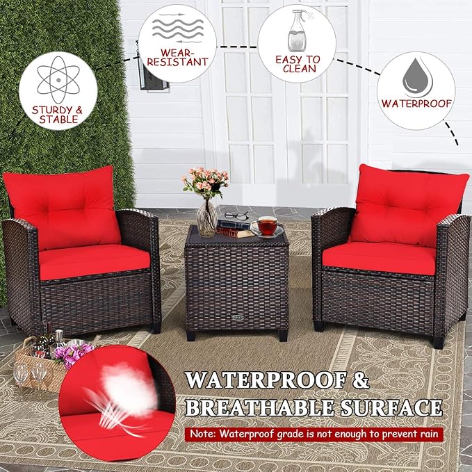 COSTWAY 3PCS Patio Furniture Set, PE Rattan Wicker Sofa w/Washable Cushion and - Image 6