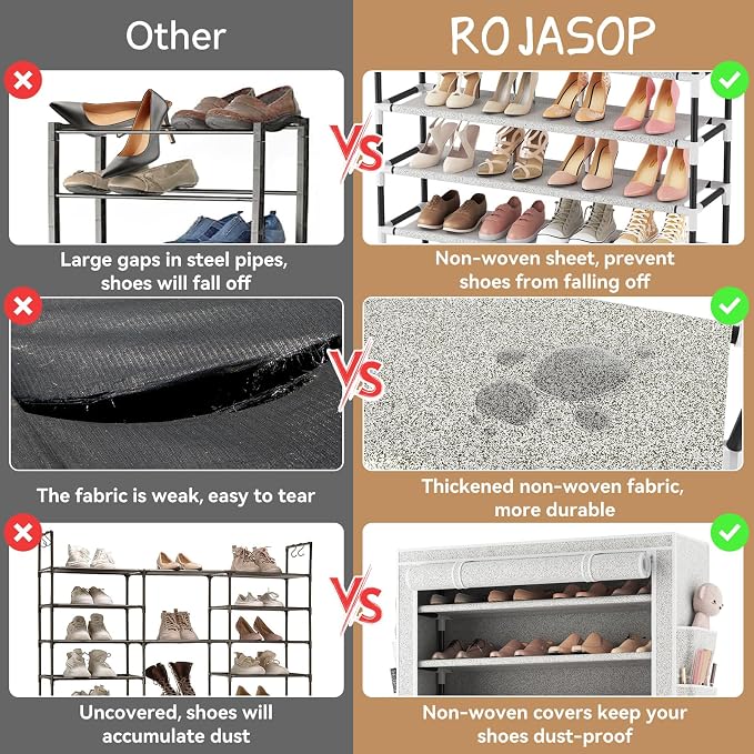 ROJASOP 10 Tier Shoe Rack with Covers Large Capacity Stackable Tall Shoe Shelf - Image 7