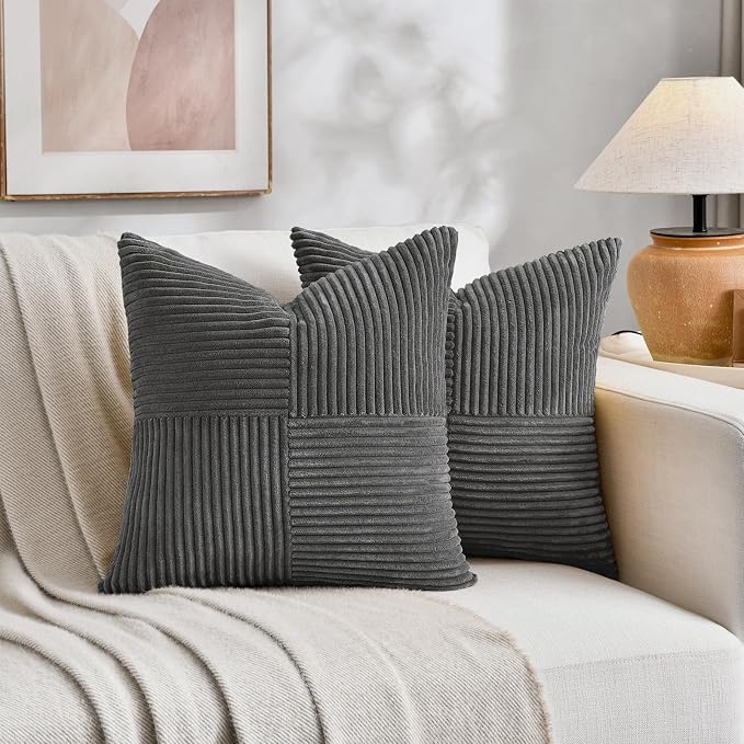 Fancy Homi 2 Packs Dark Gray Decorative Throw Pillow Covers 16x16 Inch - Image 6