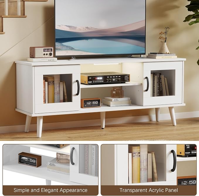 Turosur Wood TV Stand for 55 Inch TV, Mid Century Modern Entertainment Center - Image 7