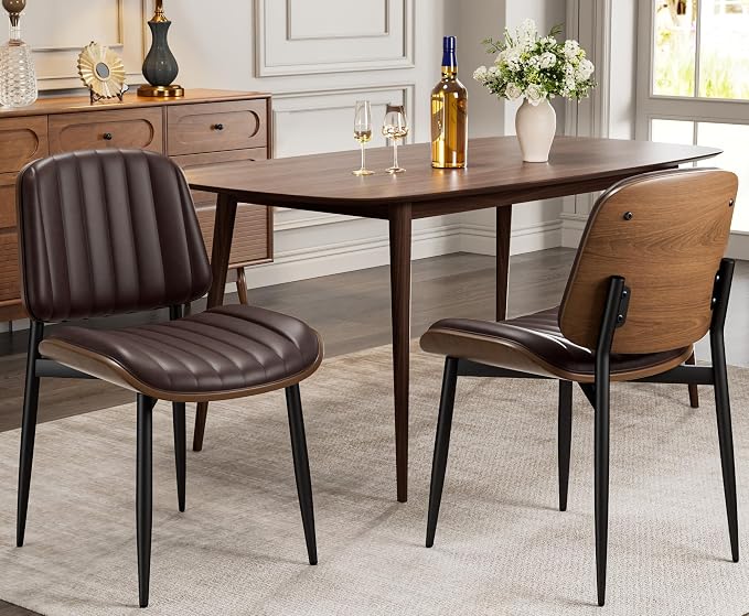 REONEY Dining Chairs Set of 4, Mid-Century Modern Upholstered PU Leather Chairs - Image 5