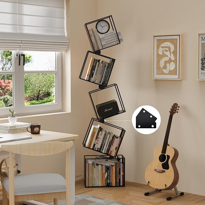 5-Tier Metal Geometric Bookshelf – Modern Narrow Floor Bookcase, Space-Saving - Image 9