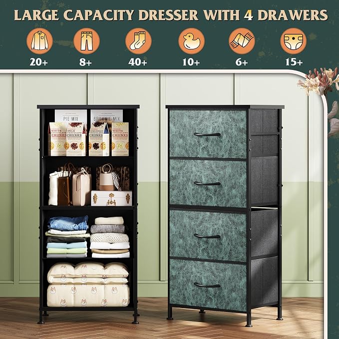 WLIVE Dresser with 4 Drawers, Storage Tower, Organizer Unit, Fabric Dresser - Image 4