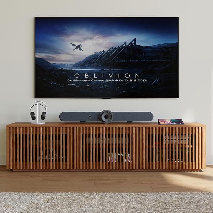 POVISON Full Assembled Mid Century Modern TV Stand, Wood Slatted Media Console - Image 8