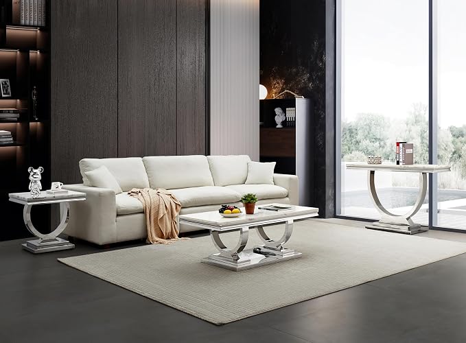 Henf 47" Marble Console Table Modern White Faux Marble Entryway Table - Image 5