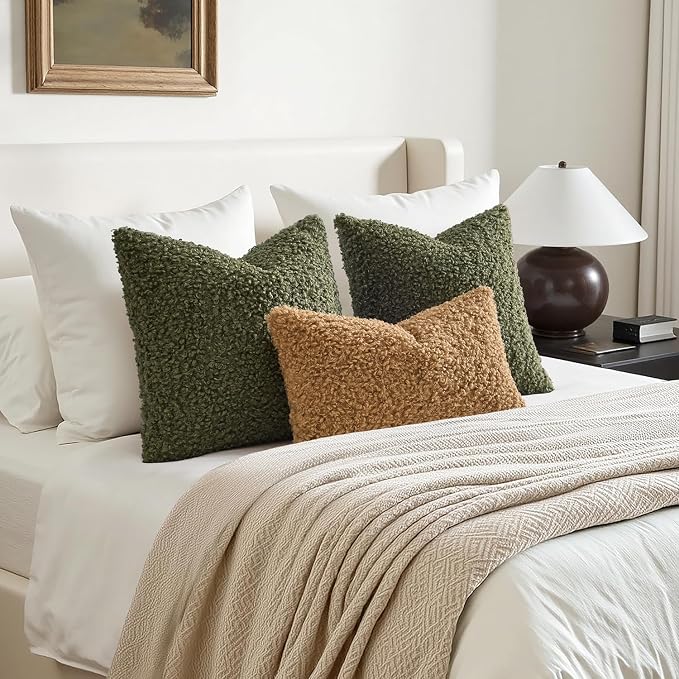 Faux Fur Throw Pillow Covers 18x18 Inch Set of 2 Boucle Neutral Decorative - Image 5