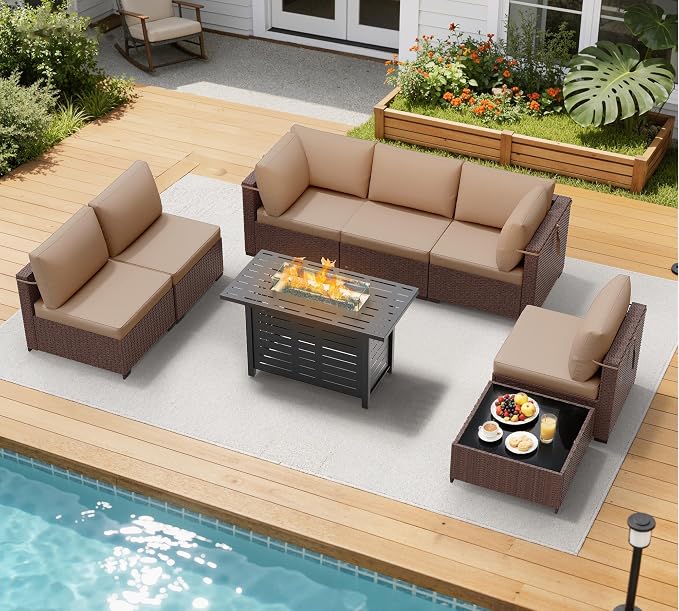 LOUVIXA 8 Piece Outdoor Patio Furniture Set, Outdoor Sectional Sofa by LOUVIXA
