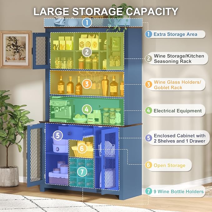 VilroCaz 70.9" Tall Farmhouse Kitchen Pantry Buffet Cabinet - Image 7
