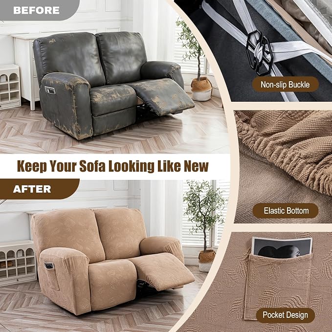 Gennia Recliner Loveseat Cover 4 Pieces, Waterproof Stretch Recliner Sofa - Image 5