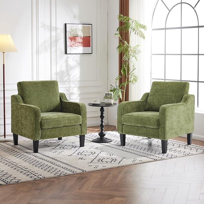 VINGLI Accent Chairs Set of 2 Living Room Chairs Olive Green Reading Chair by VINGLI