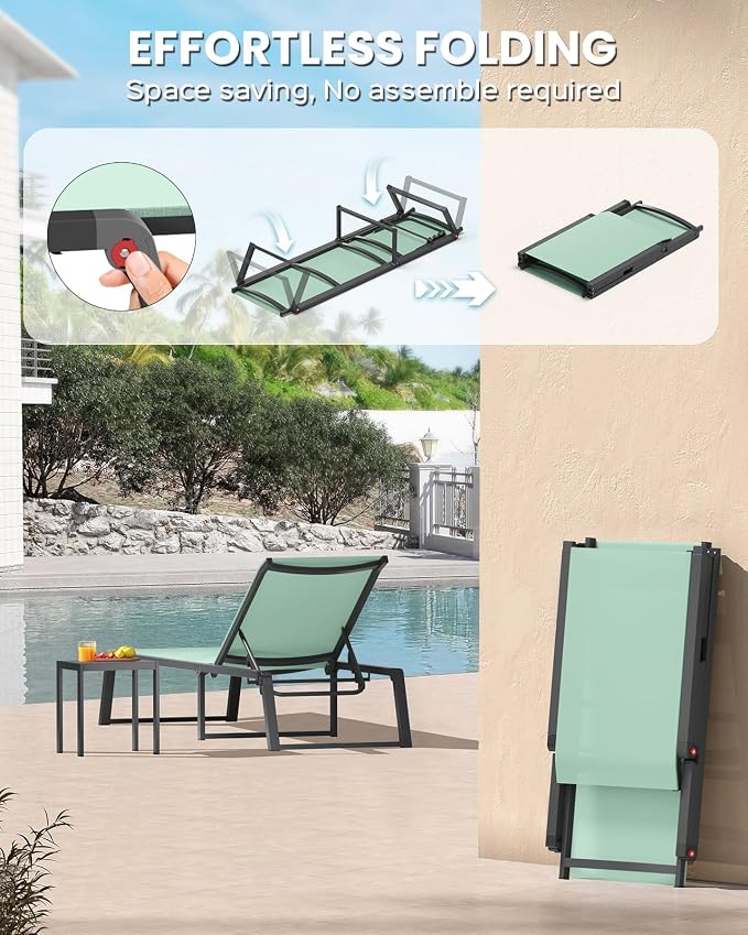 Aluminum Chaise Lounge Chair Outdoor, Foldable& No Assembly Patio Pool Lounge - Image 3