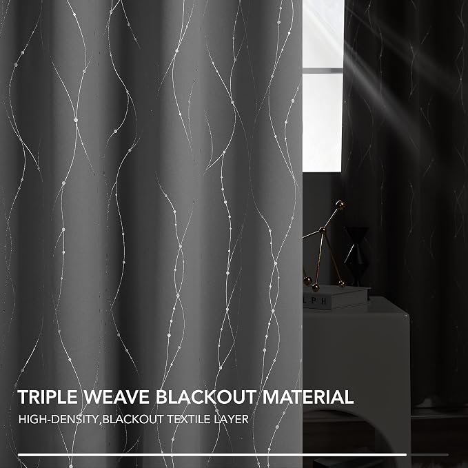 Deconovo Blackout Curtains, Thermal Insulated Noise‑Reducing Drape, Wave Line - Image 6