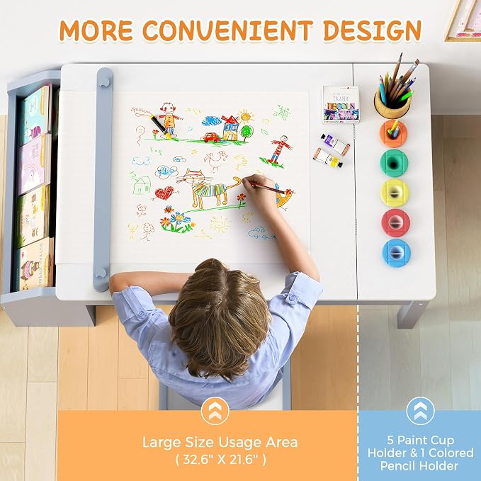5-in-1 Kids Art Table and Chairs, Wood Toddler Table and Chair Set - Image 5