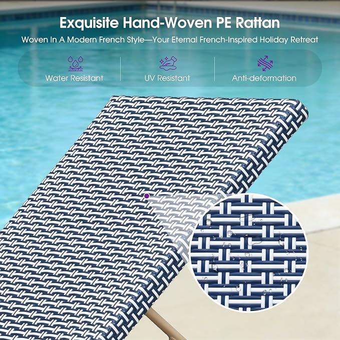 PURPLE LEAF Extra Large Patio Chaise Lounge 2 Pieces French Outdoor Wicker - Image 7
