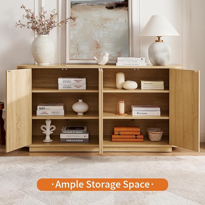 LKTART 64" Buffet Cabinet with Storage, Modern Fluted Accent Sideboard Media - Image 7