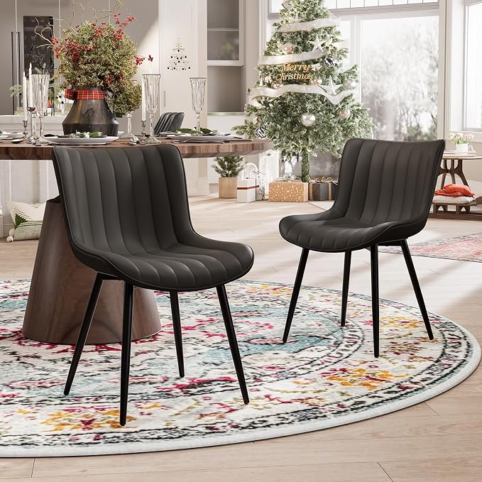YOUNUOKE Black Dining Chairs Set of 2, Faux Leather Upholstered Kitchen & - Image 9
