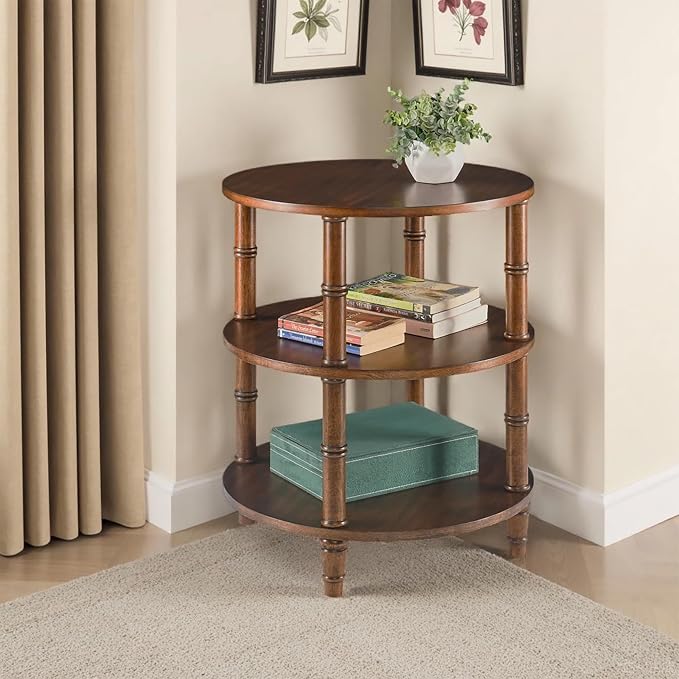 3-Tier Solid Wood Round End Table, Sofa Side Table by Ripros