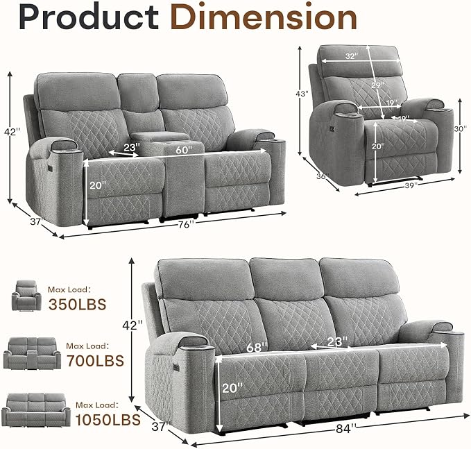 HAOMARKETS 3-Piece Power Recliner Sofa Set - Image 2