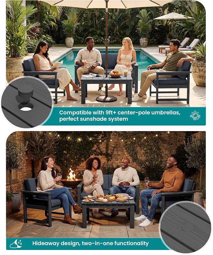 SERWALL 4 Pieces HDPE Outdoor Sofa Set - Image 3