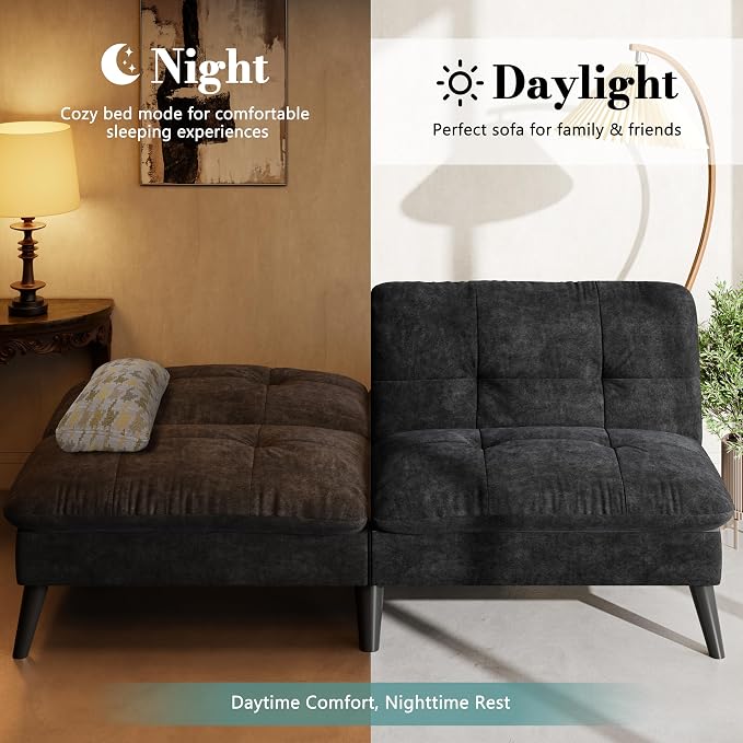 Shintenchi Futon Sofa Bed, Foldable Small Velvet Couch Bed - Image 7