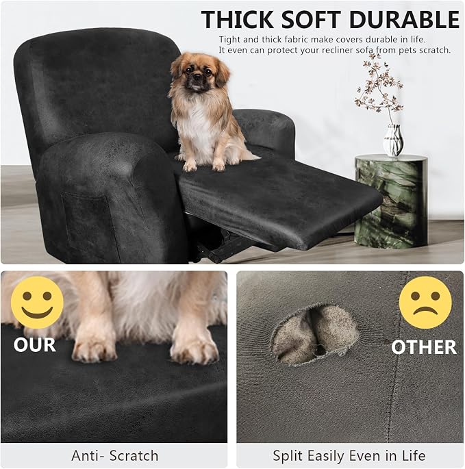 ANARACHON Leather Like Recliner Chair Covers Heavy Duty, 4 Pieces Recliner Cover - Image 2