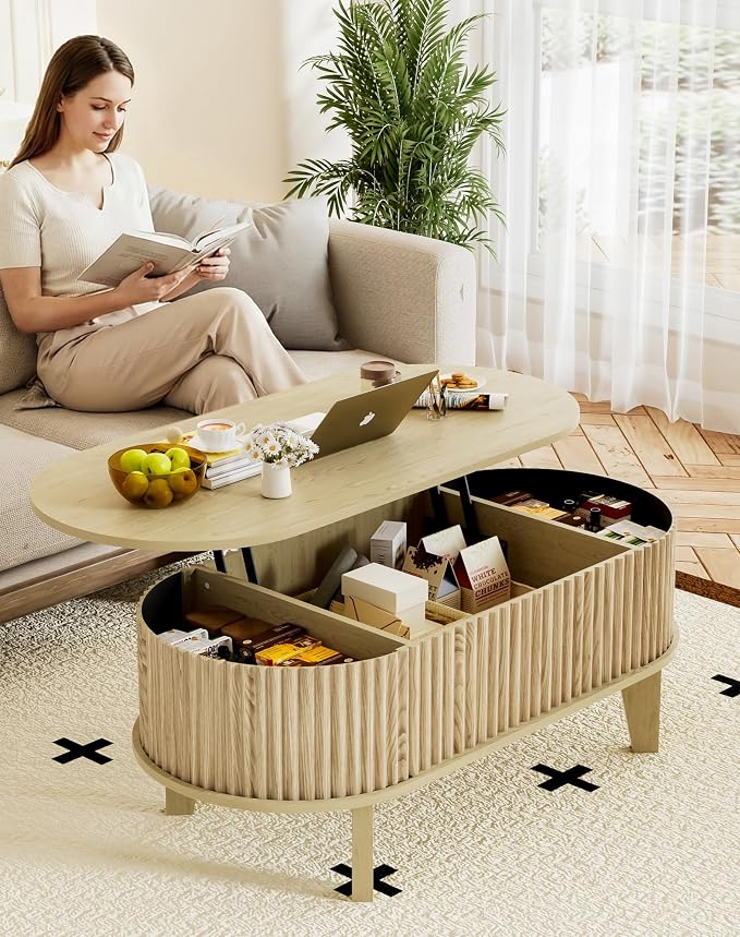 Oval Coffee Table with Lifting Top - Image 8