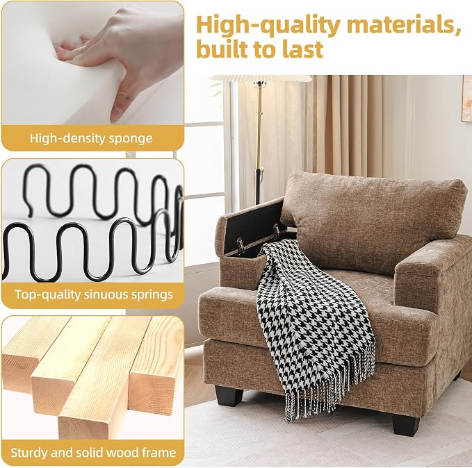 Oversized Accent Chair with Armrest Organizer, Living Room Chairs with 7.8'' - Image 7