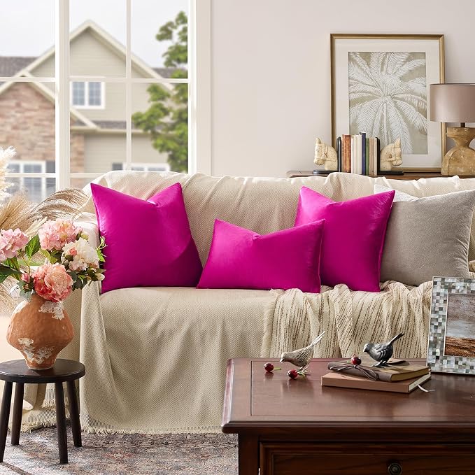 GIGIZAZA 12x20 Hot Pink Pillow Covers Velvet Lumbar Pillow Decorative Throw - Image 2