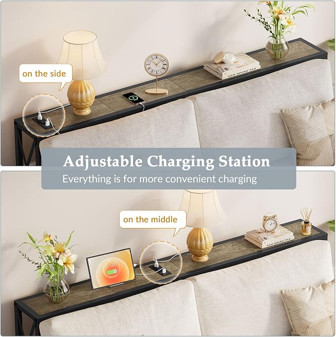 Gewudraw Sofa Table with Oulets and USB Ports, 55.1" Couch Table Behind Sofa - Image 5