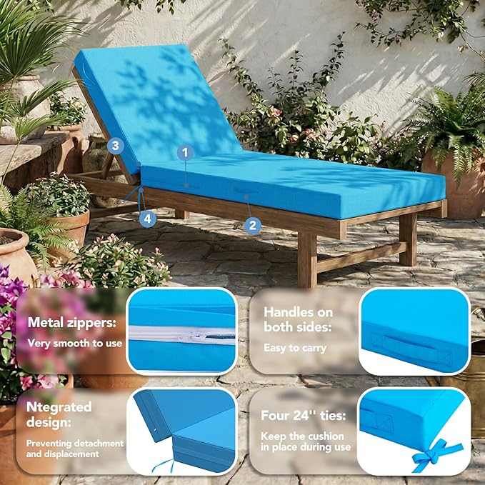 L'AGRATY Outdoor Lounge Chaise Cushion: 72x21x3 Inch Waterproof Lounge Chair - Image 4